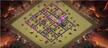 部落冲突阵型分享之九本防龙流，国际服小号，防御还没拉上去，谁用谁知道