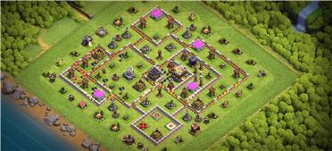 部落冲突阵型分享之11本神阵，建筑空两个防雷龙，城堡放中防引援，防三星